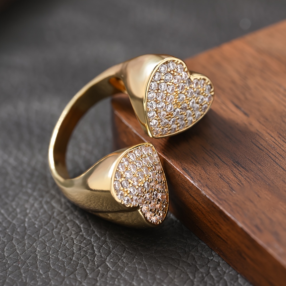 Heart-Shaped Open Ring Set with Synthetic Zirconia